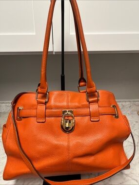 Calvin Klein Orange Leather Satchel with Gold Hardware